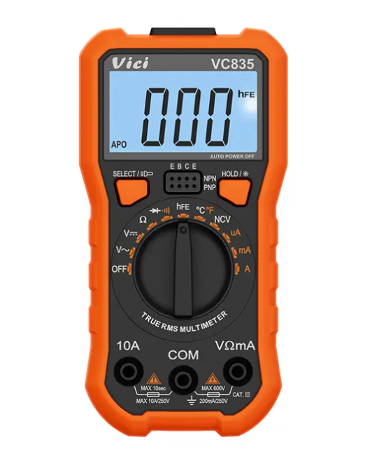 Vici VC835 True RMS, NCV tests, Data hold, Backlight, Torch lighting function.
