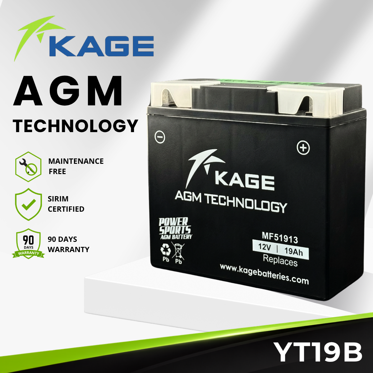 YT19B KAGE - Bateri BMW R1200RT (2005-2013)/R1100GS (1994-2000)/R1150GS,R (2000-2005)/K1200LT,GT,RS,S (1999-2005)