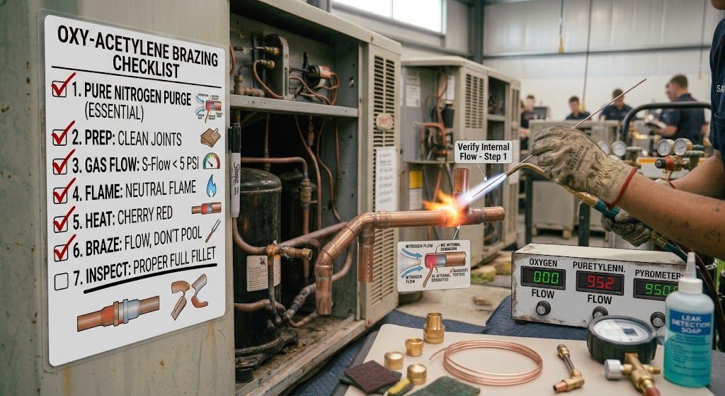 HVAC copper tube oxy acetylene brazing checklist