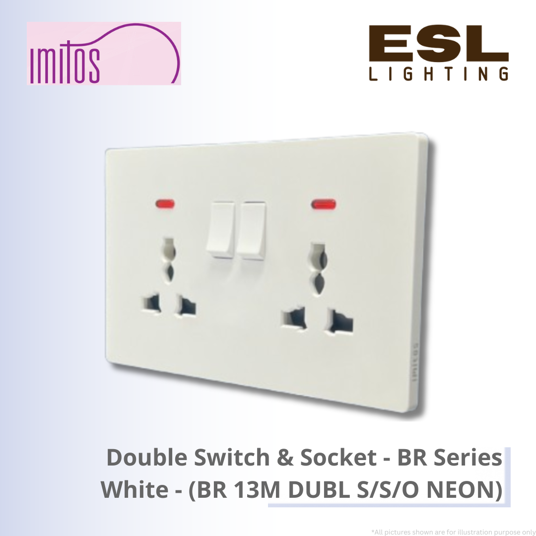 IMITOS Double Switch &amp; Socket (BR Series) White - BR 13M DUBL S/S/O NEON