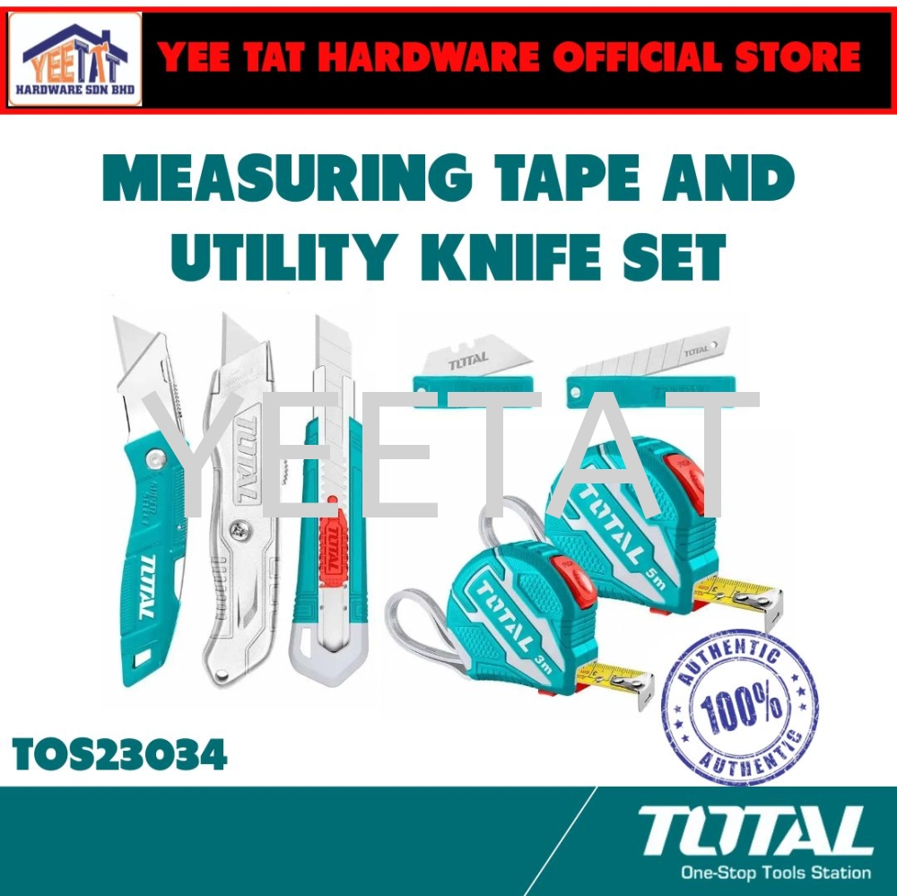 [ TOTAL ] TOS23034 Measuring Tape And Utility Knife Set 7pcs / set