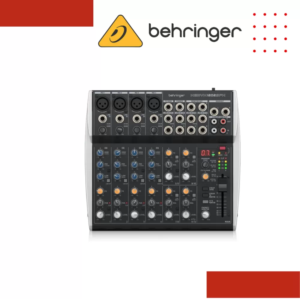 Behringer XENYX1202SFX Premium Analog 12-Input Mixer with USB Audio Streaming Interface and Klark Teknik Effects