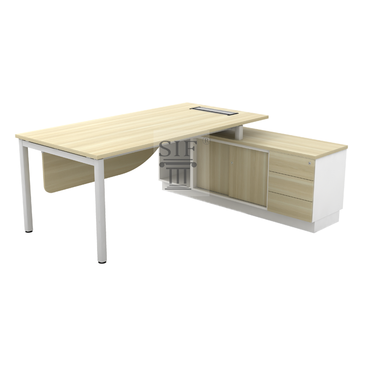 SOU-SWE2163(E)  Director Table Set | Open shelf with sliding door low cabinet | 3D Drawers  (Boras Ash & White)