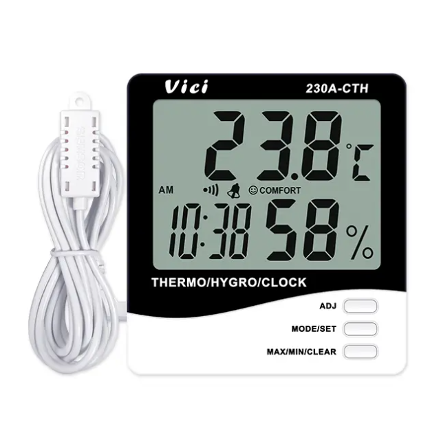 Vici 230A-CTH Digital Thermo Hygro Meter, Long Distance testing, Clock/Date functions, Max/Min memory functions.