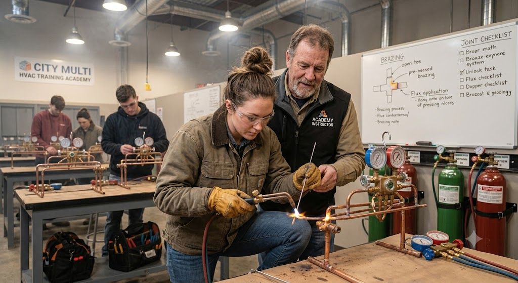 HVAC copper pipe brazing oxy acetylene training