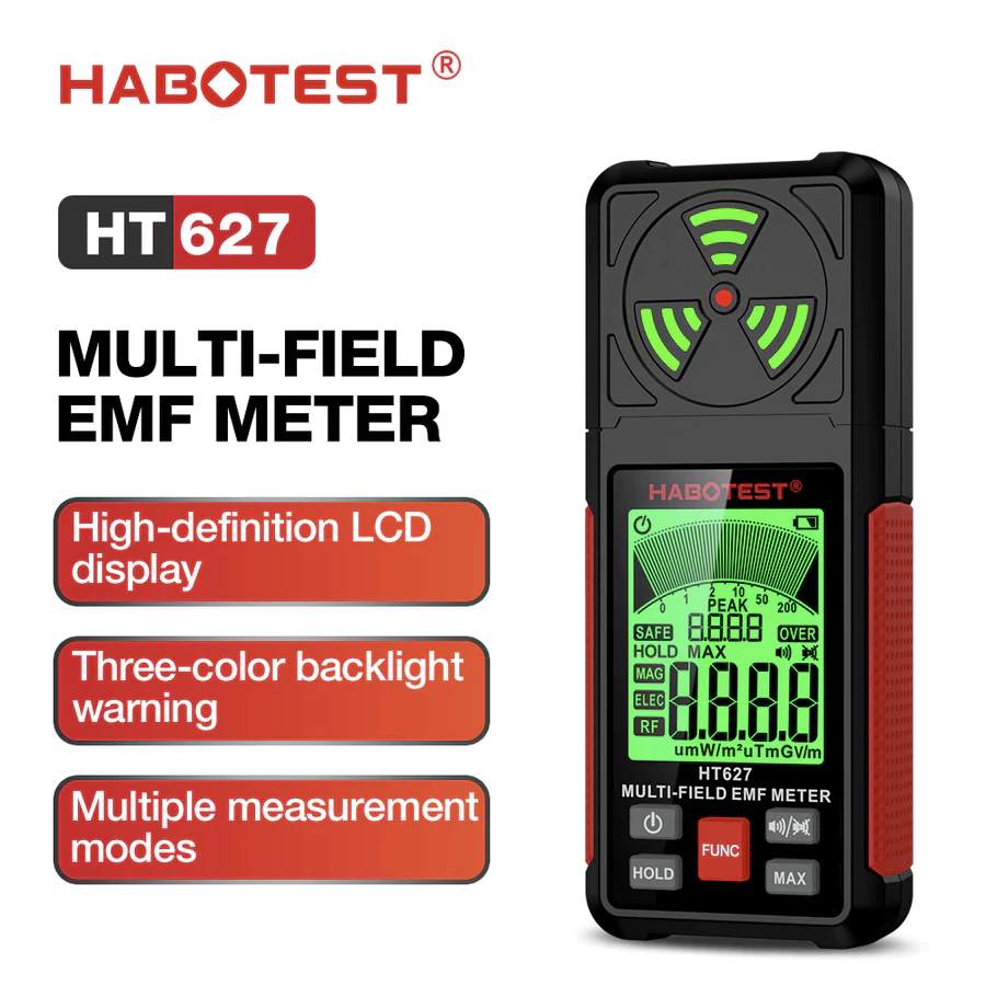 HABOTEST HT627 Multi-Field Emf Meter High-Definition LCD Backlit Display Three-coloe Backlight Alarm Indication