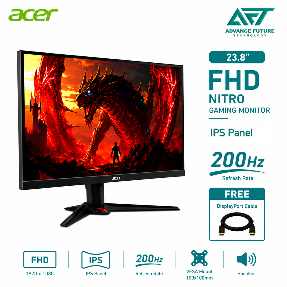 Acer Nitro XV240Y X1 23.8'' FHD IPS 200Hz Gaming Monitor ( Speaker, 2x HDMI, DP, Audio, 3 Years Warranty )