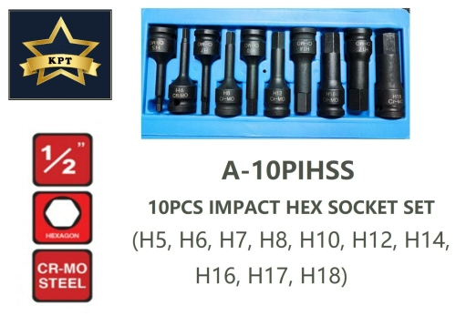 KPT 10PCS Impact Hex Socket Set A-10PIHSS (H5, H6, H7, H8, H10, H12, H14, H16, H17, H18)