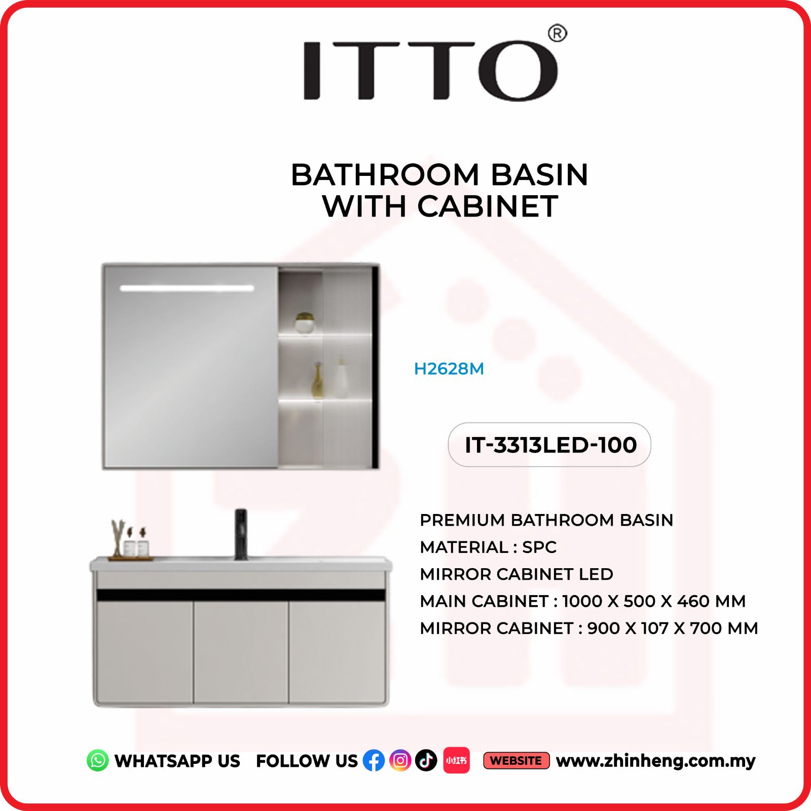 ​​​​​​​ITTO BATHROOM BASIN WITH CABINET IT-3313LED-100