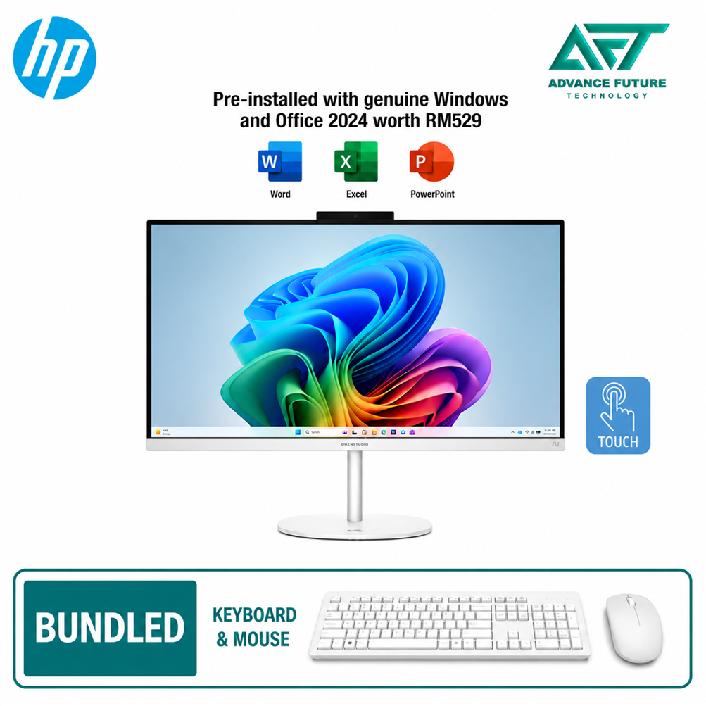 HP OmniStudio 27-cu0008d 27" FHD Touch All-in-One Desktop PC Cotton White ( Intel Core i5 1334U, 16GB, 1TB SSD, Intel, W11, H&S 2024&M365 )
