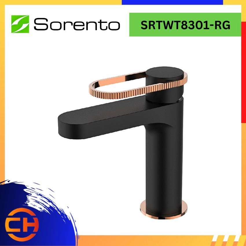 SORENTO BATHROOM FAUCET SRTWT8301-RG Basin Cold Tap Matt Black + Rose Gold ( L142MM x W45MM x H150MM )