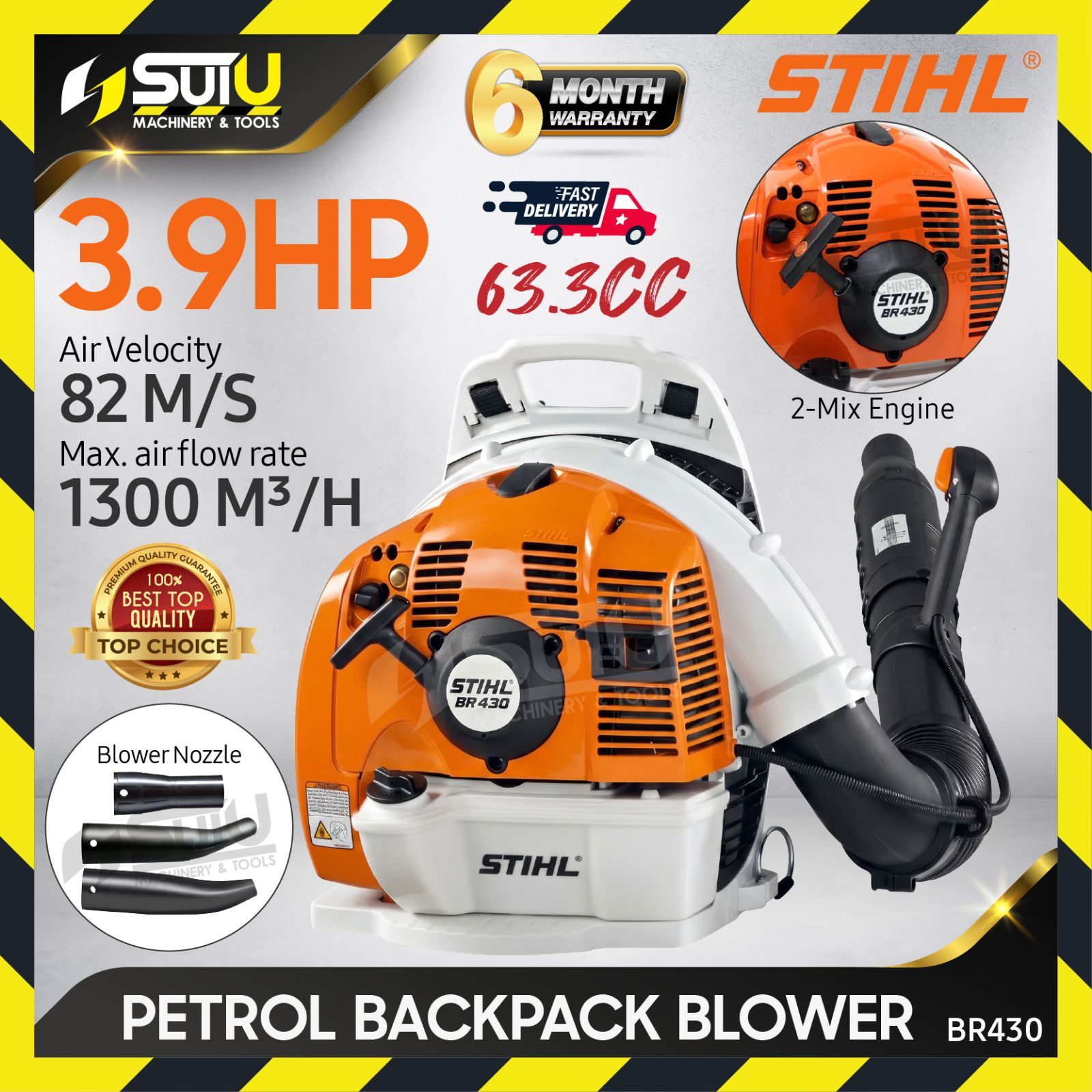 STIHL BR430 63.3CC 3.9HP 2 Mix Engine Petrol Backpack Blower 2.9kW