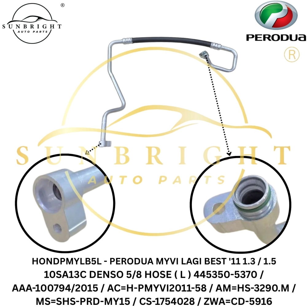 HONDPMYLB5L - PERODUA MYVI LAGI BEST '11 1.3 / 1.5 10SA13C DENSO 5/8 HOSE ( L ) 445350-5370 / AAA-100794/2015 / AC=H-PMYVI2011-58 / AM=HS-3290.M / MS=SHS-PRD-MY15 / CS-1754028 / ZWA=CD-5916