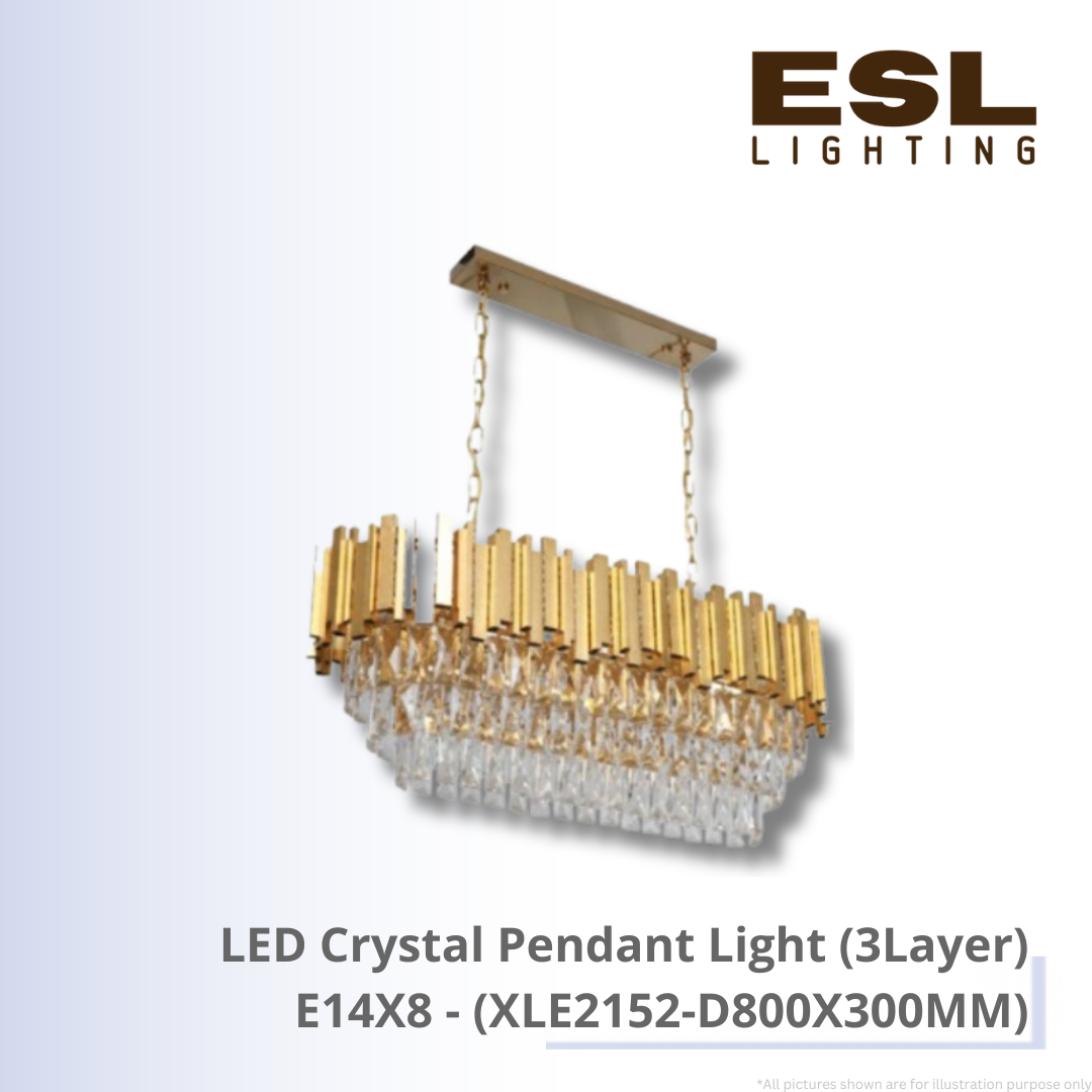 LED Crystal Pendant Light E14X8 (3Layer) - XLE2152-D800X300MM