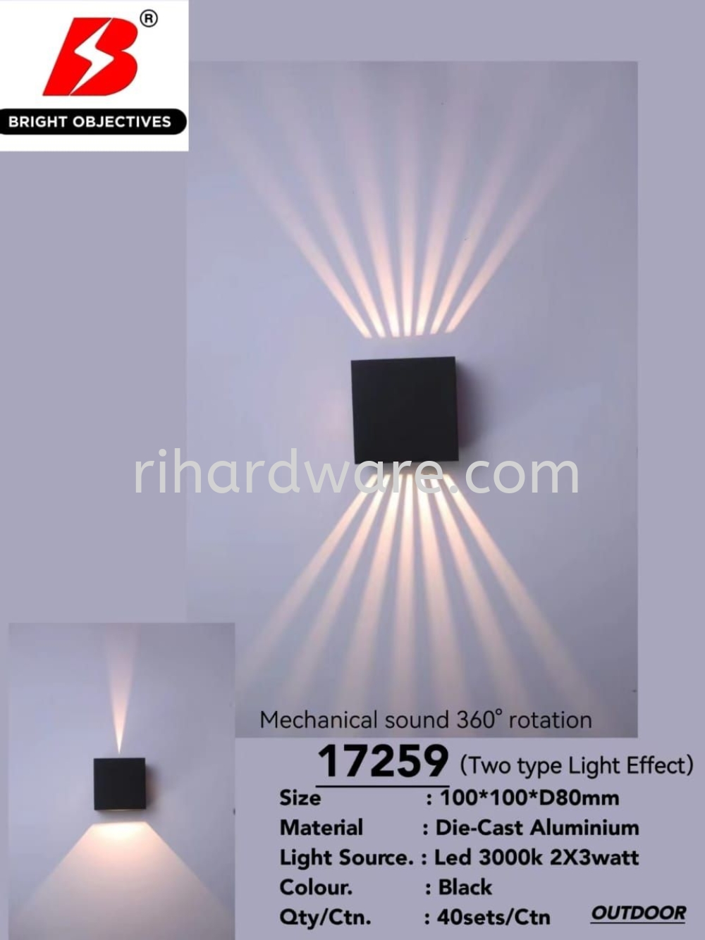 Modern Outdoor Wall Lamp (360掳 Rotation with Mechanical Sound) - 17259