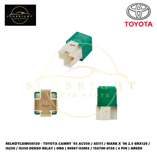 RELNDTCAM030130 - TOYOTA CAMRY '03 ACV30 / AE111 / MARK X '06 2.5 GRX120 / IS250 / IS350 DENSO RELAY ( ORG ) 90987-03003 / 156700-0130 ( 4 PIN ) GREEN