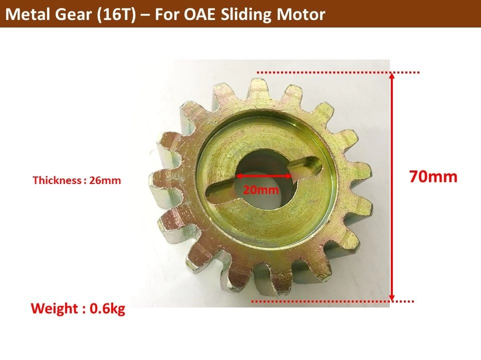 Pinion Metal Gear 16T For Autogate Sliding Motor - OAE 