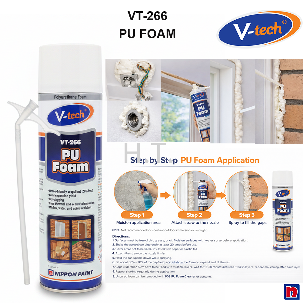 V-TECH VT-266 PU FOAM | EXPANDING FOAM SEALANT | VTECH GAP FILLING INSULATION FOAM SPRAY 500ML