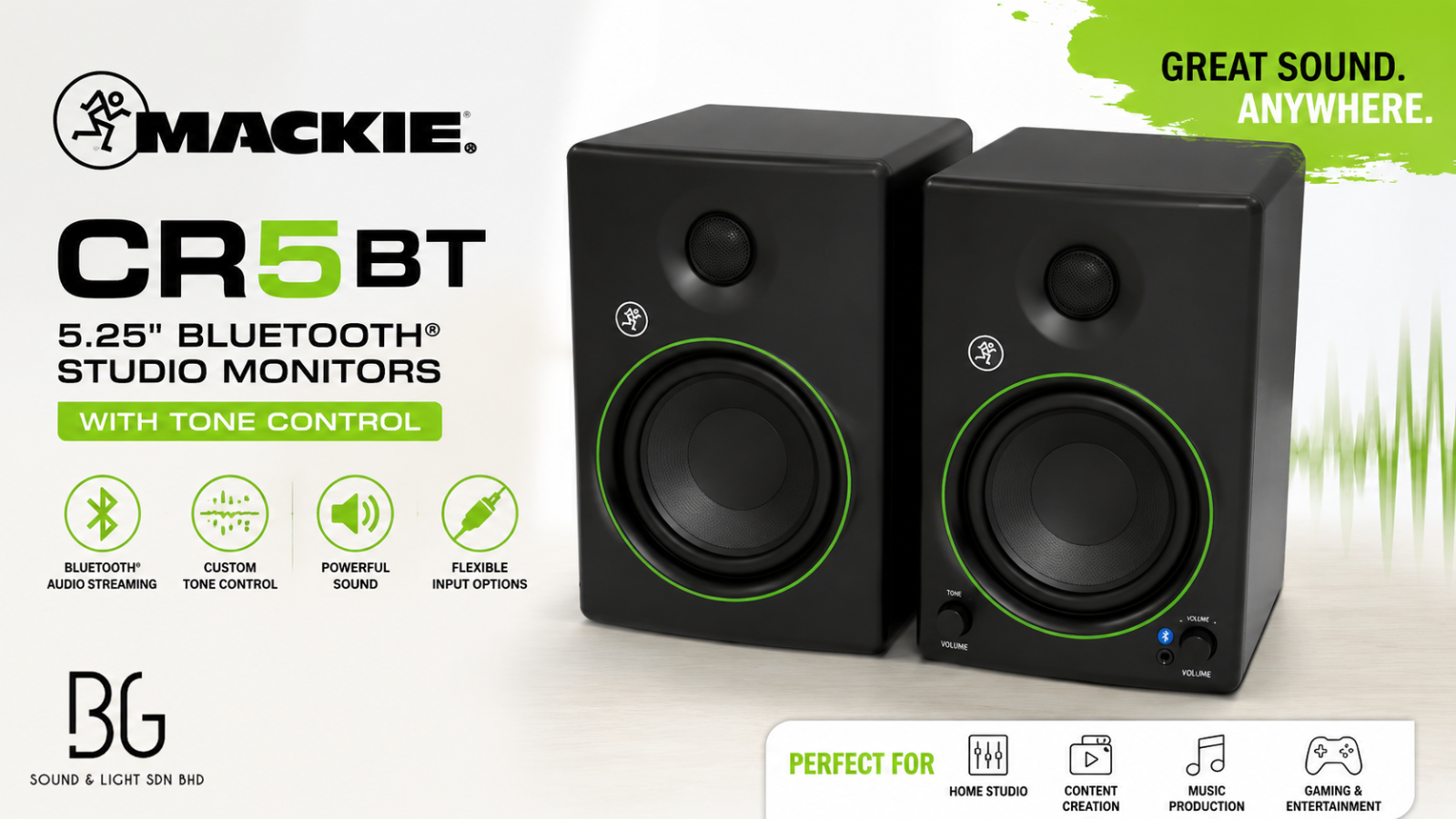 Mackie CR5BT 5.25寸蓝牙有源录音室监听音箱（带音调控制）