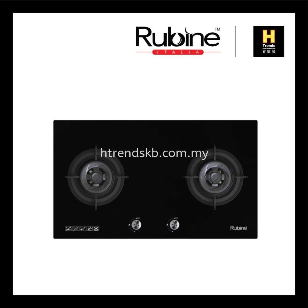 Rubine 2 Burner Build In Gas Hob (Glass) RGH-LOTOFLEXI2B-BLFX