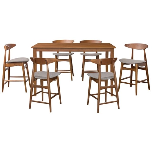 FLORA ISLAND 3′ x 5′ Bar Set (1 + 6) with Flora Bar Chair Walnut