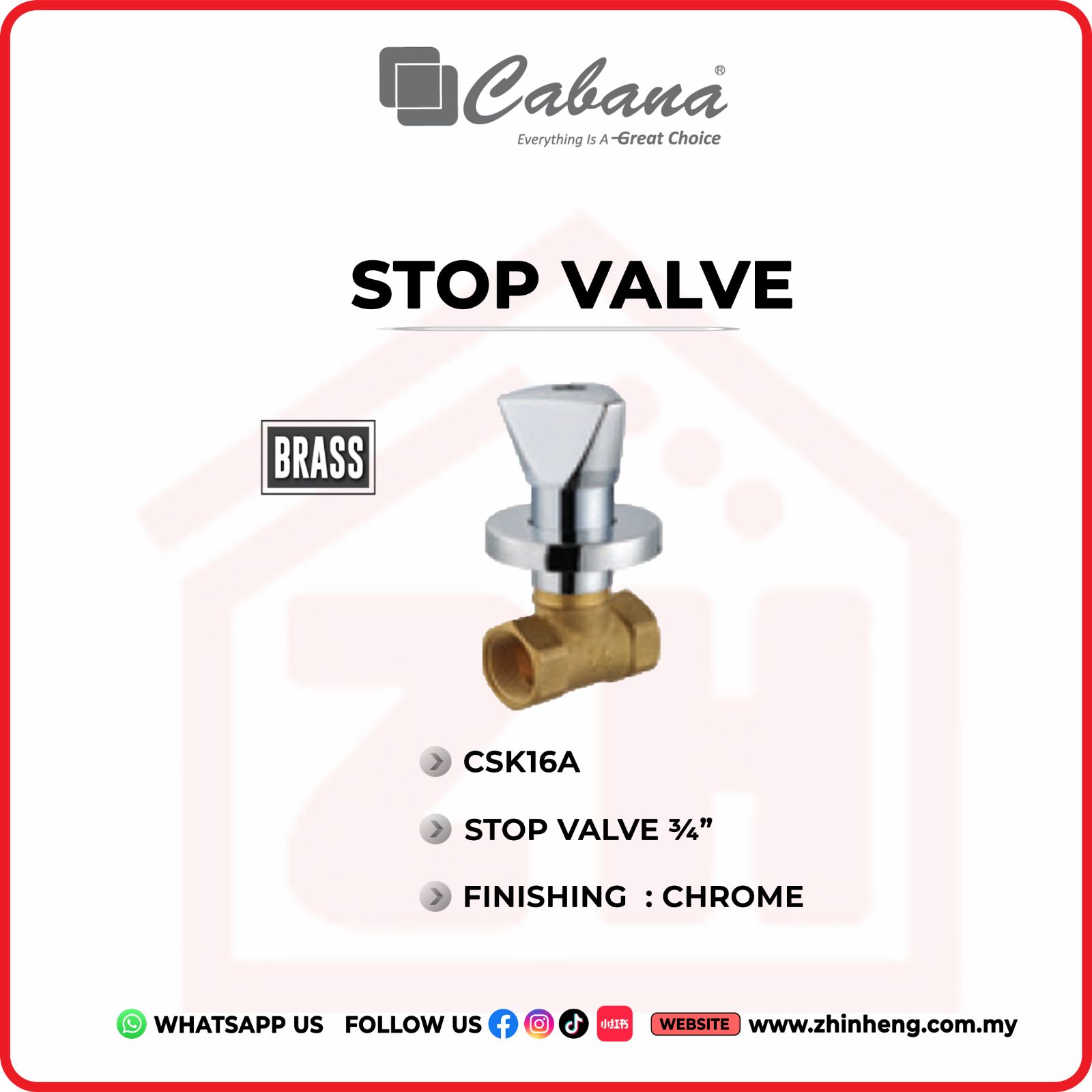 CABANA Stop Valve 3/4"  CSK16A