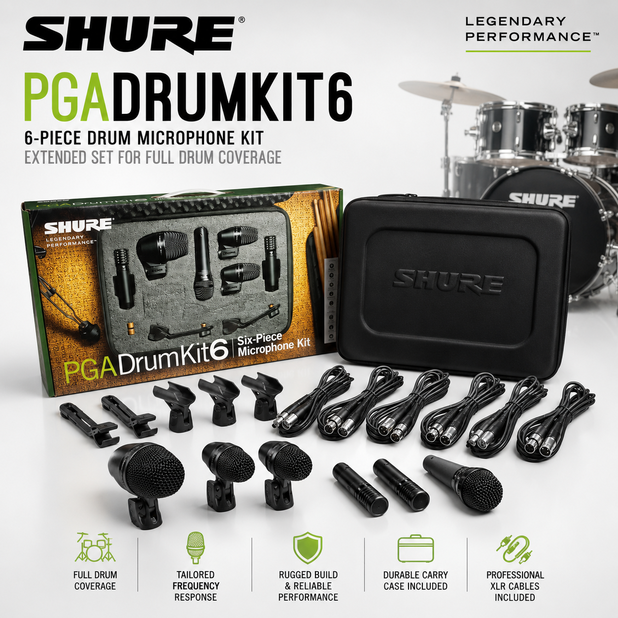 Shure PGADRUMKIT6 架子鼓麦克风套装 – 全面收音六件套