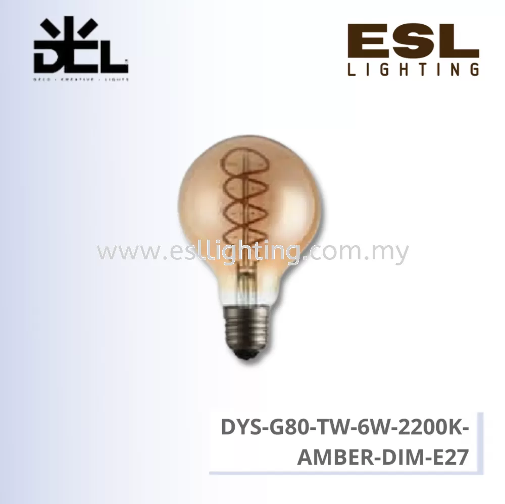 DCL LED FILAMENT EDISON BULB DIMMABLE E27 6W - DYS-G80-TW-6W-2200K-AMBER-DIM-E27