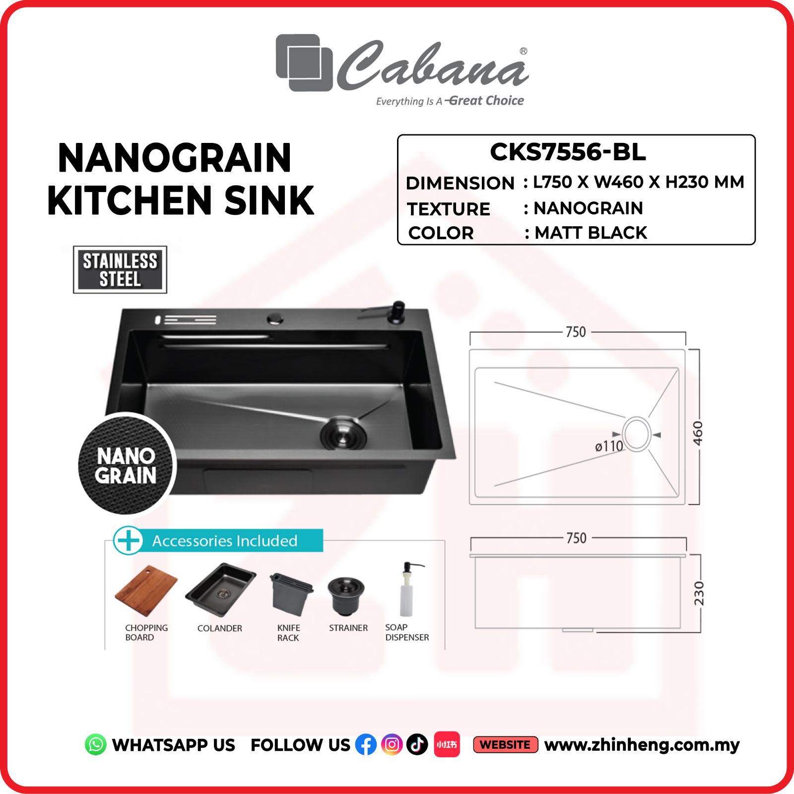 CABANA NANOGRAIN KITCHEN SINK  CKS7556-BL