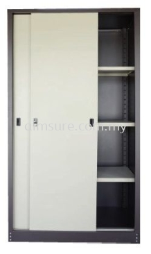 Full height sliding door steel cabinet with lock and keys