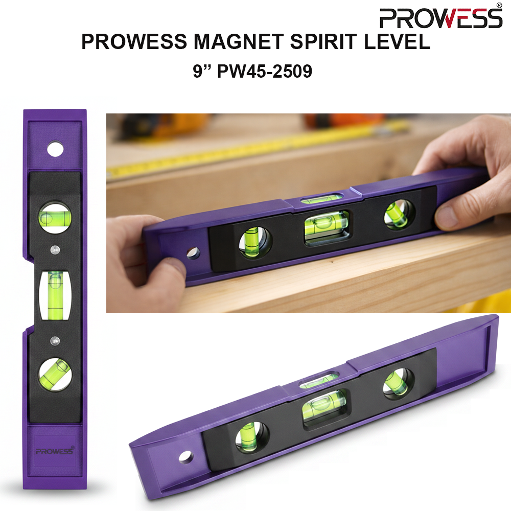 PROWESS MAGNET SPIRIT LEVEL) | MAGNETIC TORPEDO LEVEL | PRECISION LEVELING & ALIGNMENT TOOL  9" ( PW45-2509 )