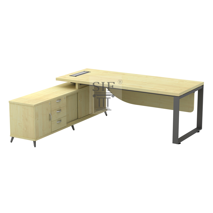 SOU-SLWE2203 Director Table Set | Open shelf with sliding door low cabinet | 3D Drawers  (Maple)
