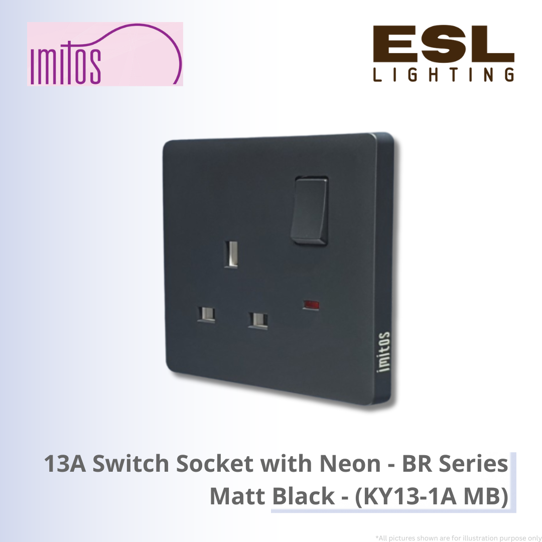 IMITOS 13A Switch Socket with Neon (BR Series) Matt Black - KY13-1A MB [SIRIM]
