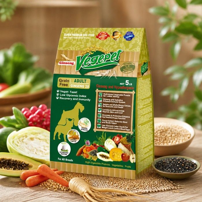 Vegepet Grain Free Vegetarian Dog Food with Ginseng 2.27kg - Hypoallergenic, Natural Ingredients
