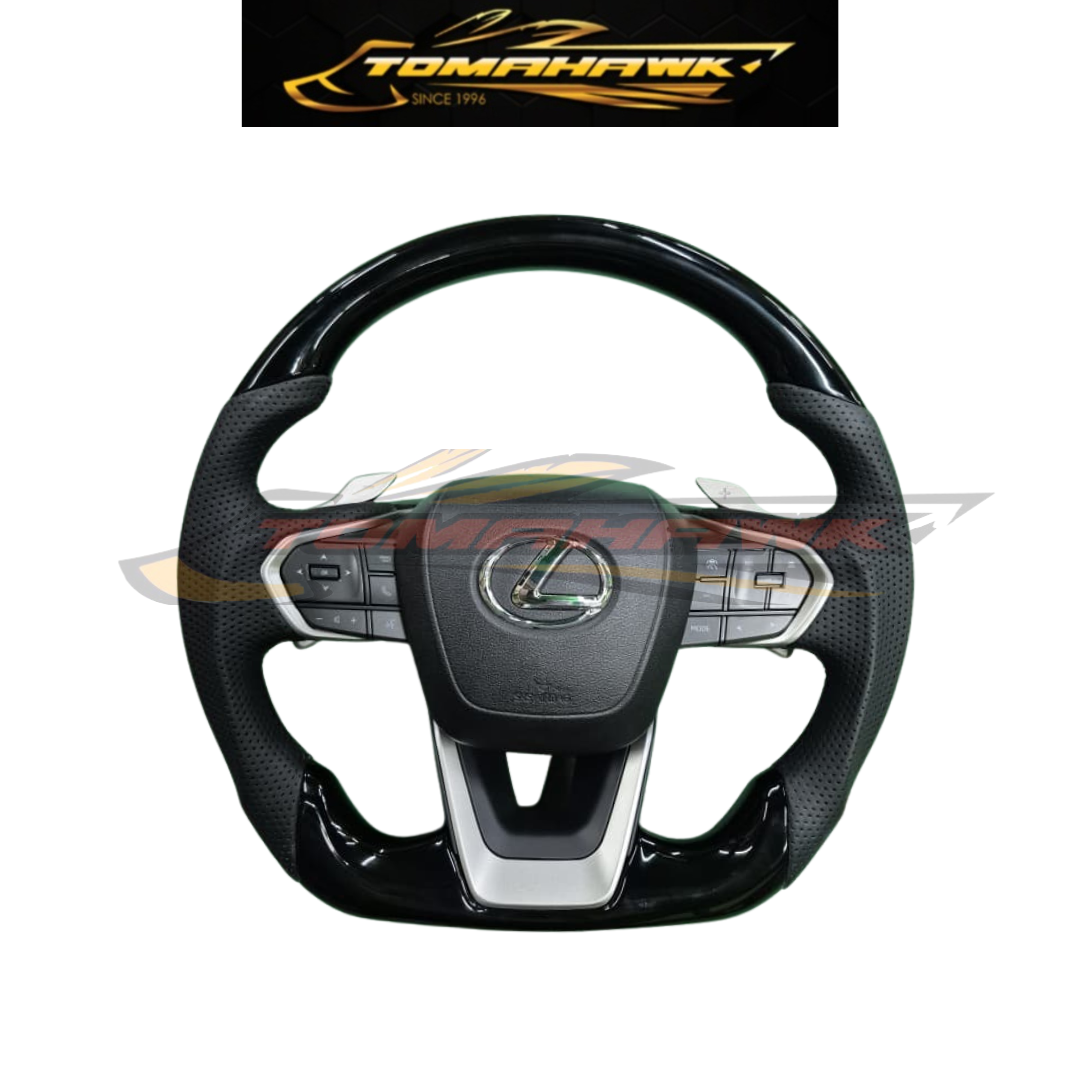 Lexus Design Glossy Black Flat Bottom Full Set + Airbag Fits Toyota Lexus Steering Wheel