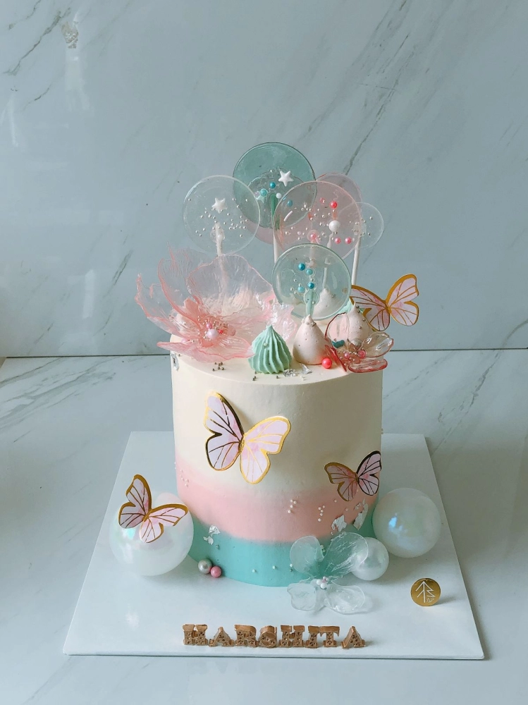 Pink Blue Butterfly Cake
