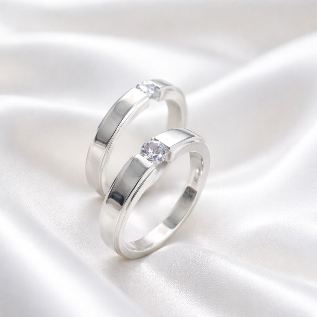 Elegant Modern Solitaire Couple Rings