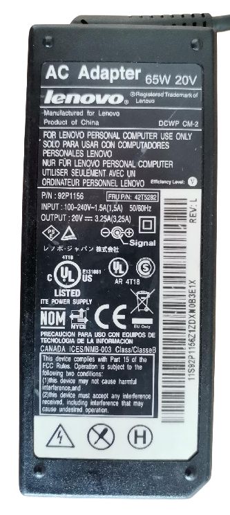 LENOVO AC Adapter Battery Charger 20V 65 W 92P1156