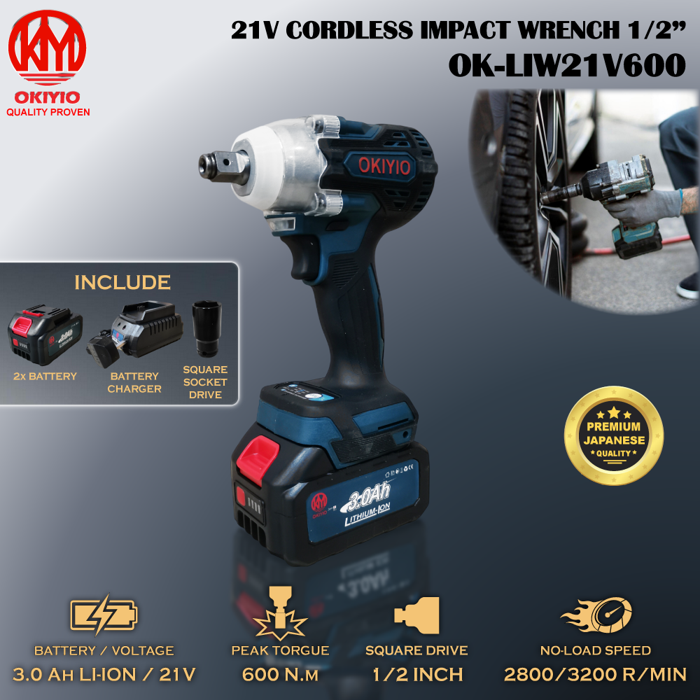 OKIYIO CORDLESS IMPACT WRENCH 1/2" (600N-m)