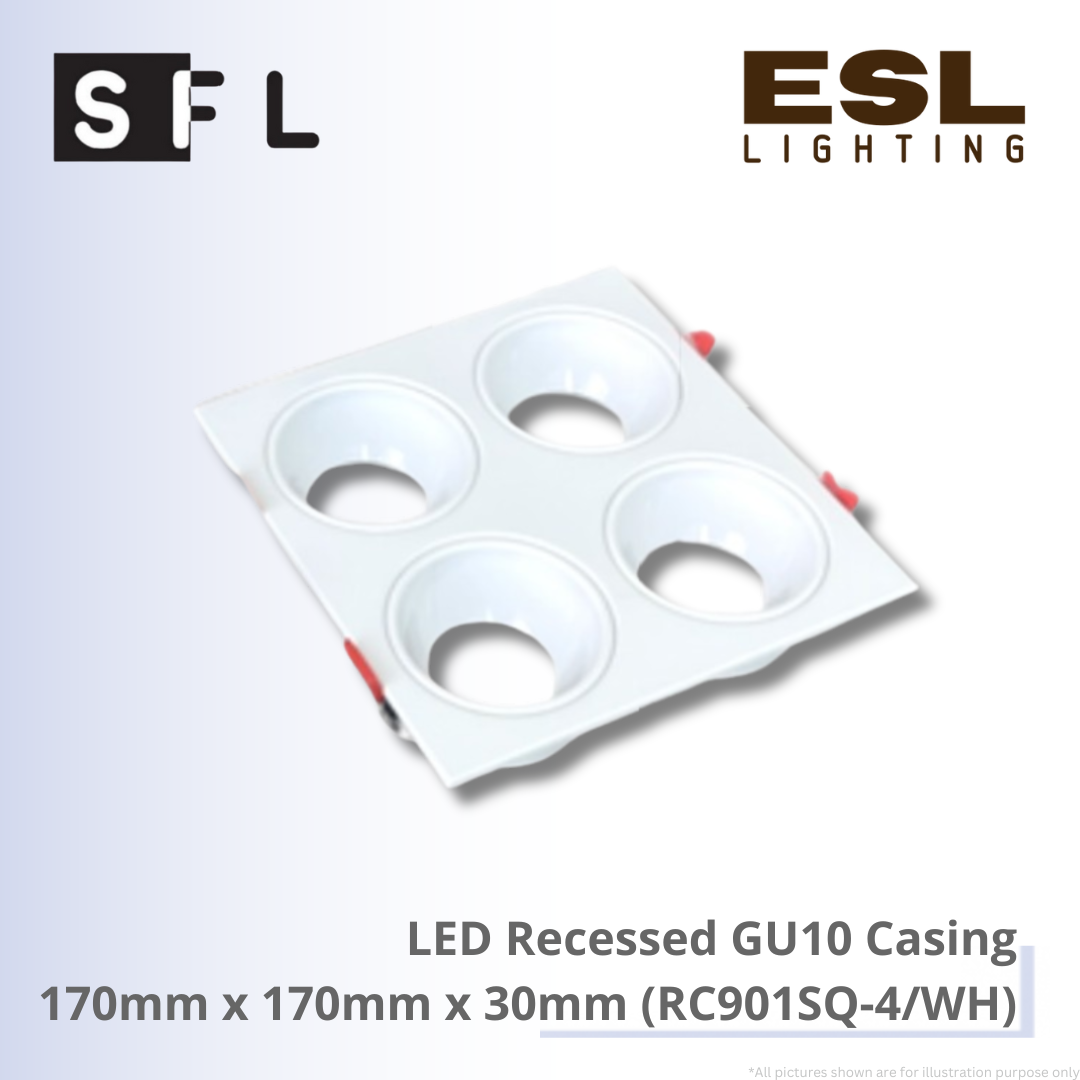 SFL LED Recessed GU10 Casing 170mm × 170mm × 30mm - RC901SQ-4/WH