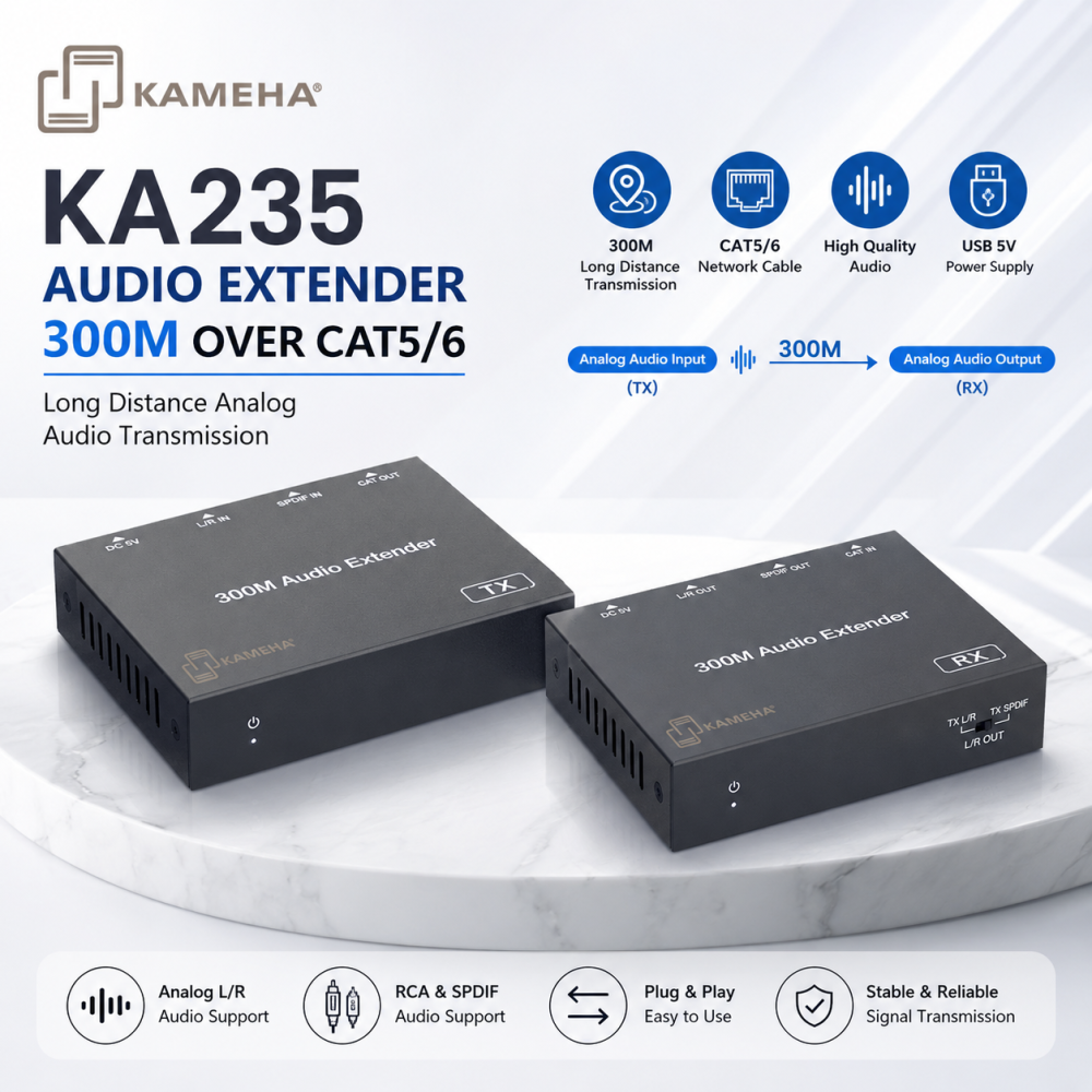 KAMEHA KA235 Audio Extender 300M over CAT5/6 | Long Distance Analog Audio Transmission