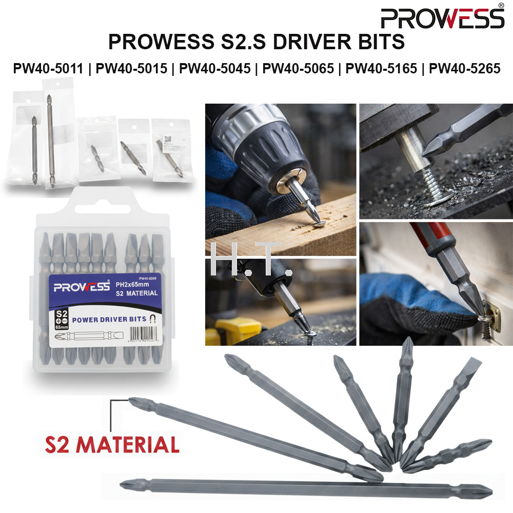 PROWESS S2.S DRIVER BITS | S2 STEEL SCREWDRIVER BITS | PROFESSIONAL IMPACT DRIVER BITS ( PW40-5011 | PW40-5015 | PW40-5045 | PW40-5065 | PW40-5165 | PW40-5265 )