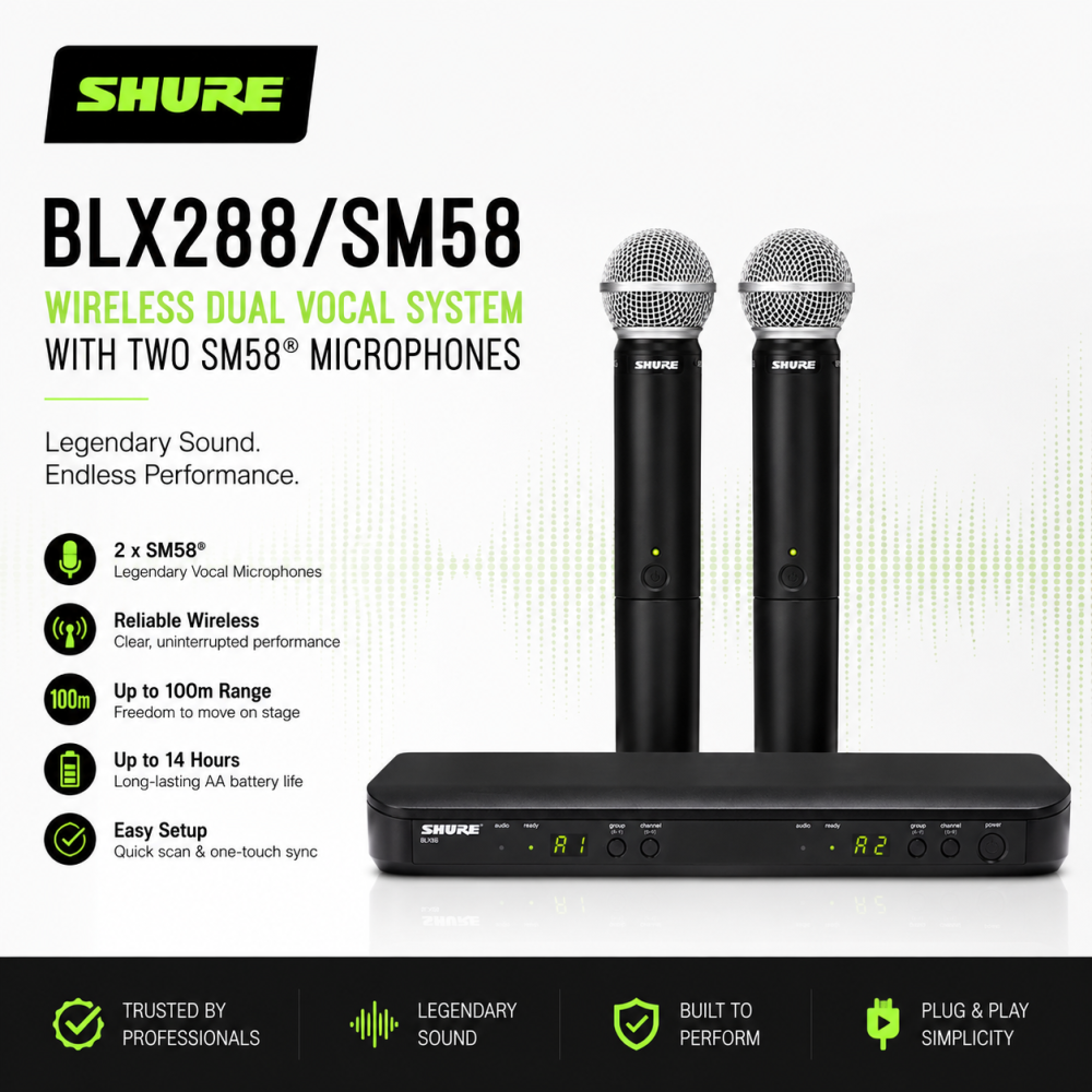 Shure BLX288/SM58 – Wireless Dual Vocal System with Two SM58® Microphones