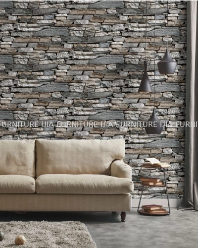 IJIA Grey And Brown Stone And Brick Pattern Wallpaper