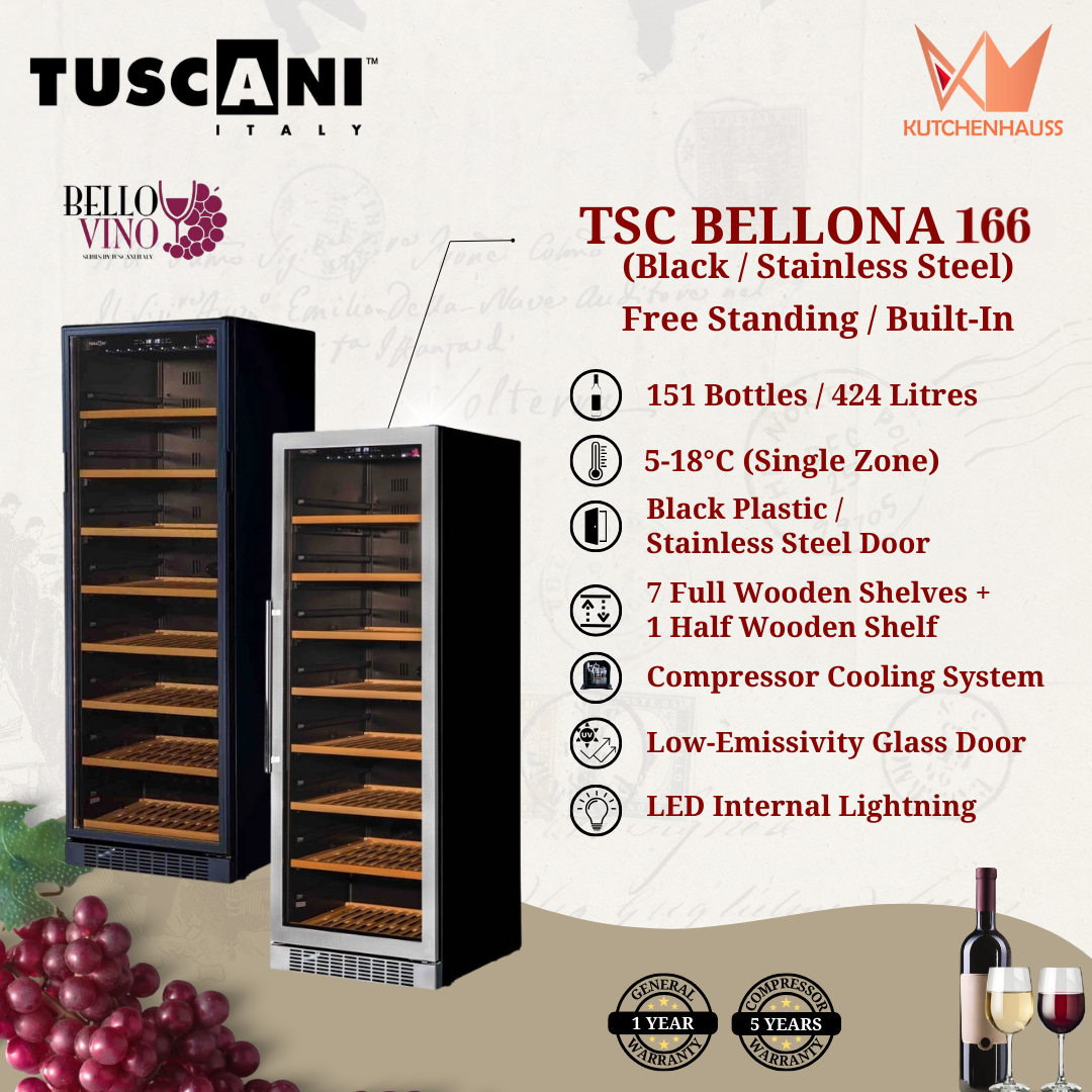 TUSCANI - 151 Bottles Wine Chiller Bello Vino TSC BELLONA 166 (Black / Stainless Steel)