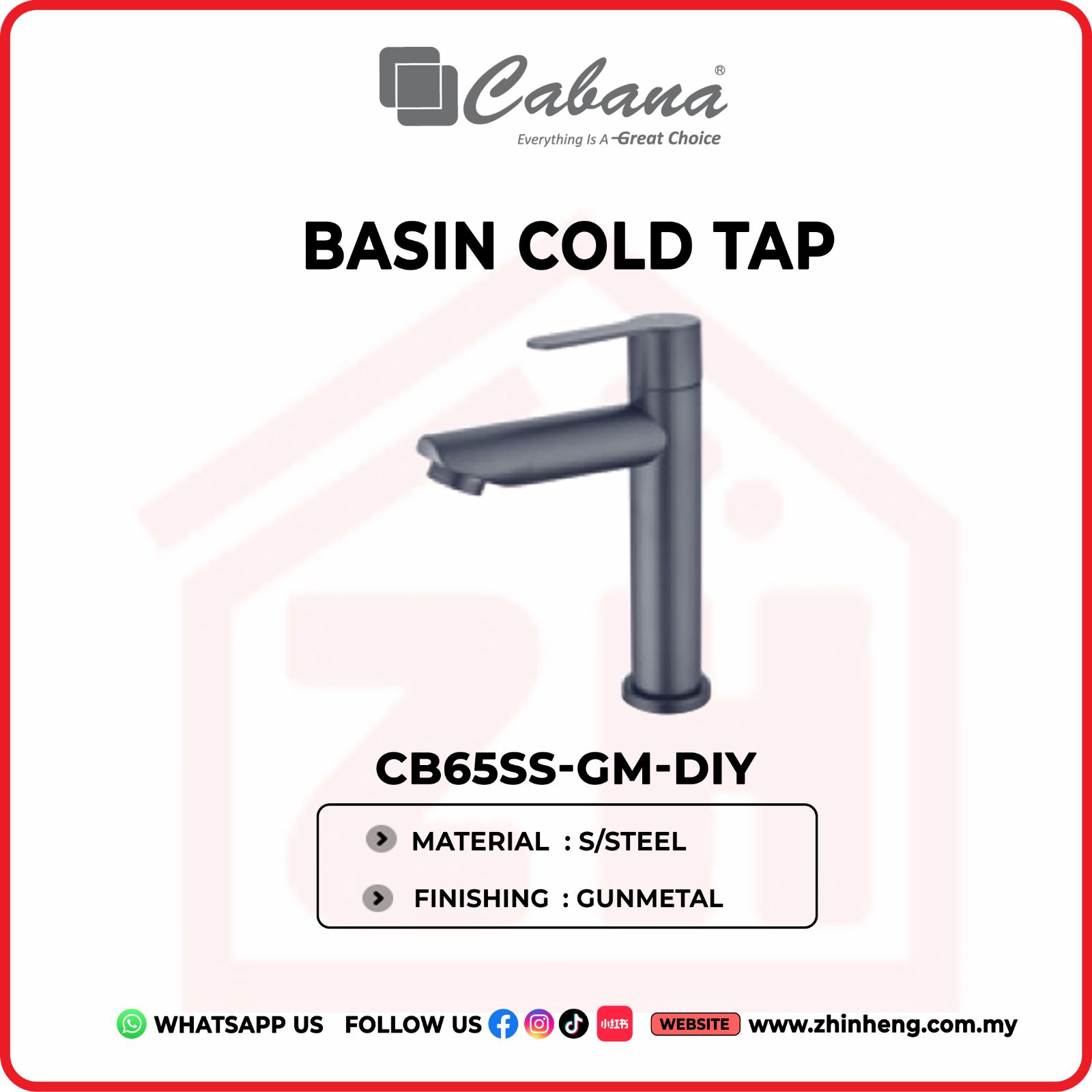 CABANA CB65SS-GM BASIN COLD TAP GUNMETAL