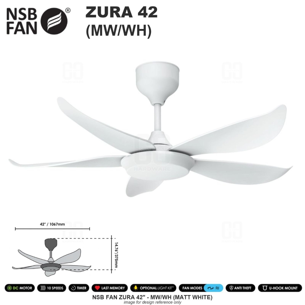 NSB FAN ZURA 42" MW/WH (MATT WHITE)