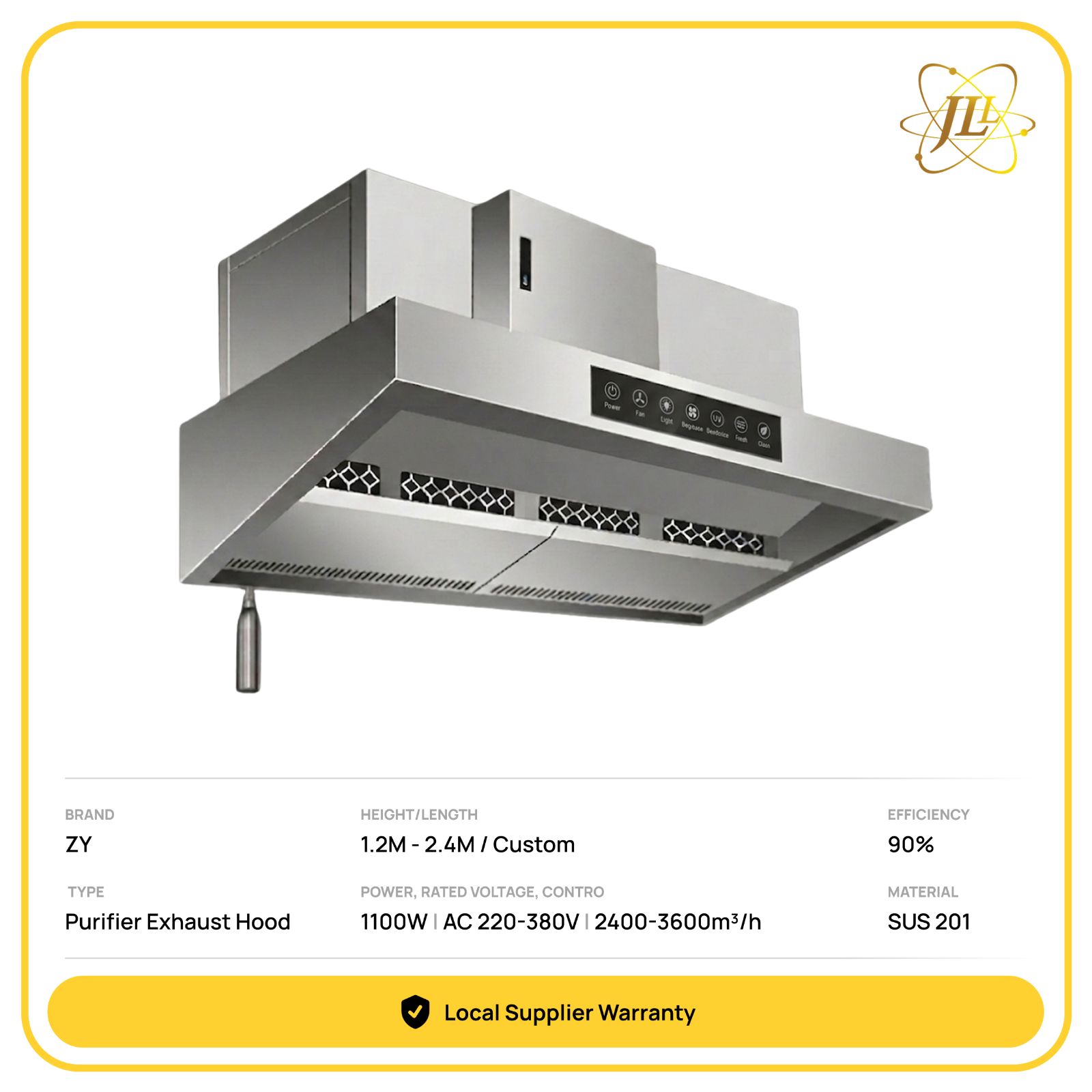 COMMERCIAL KITCHEN EXHAUST HOOD W/ INTEGRATED OIL FUME PURIFIER | 90% PURIFICATION | SUS 201 | 220V/380V