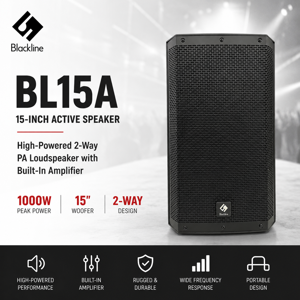🔊 Blackline BL15A Pembesar Suara Aktif 15-Inci – Pembesar Suara PA 2-Hala Berkuasa Tinggi dengan Penguat Terbina