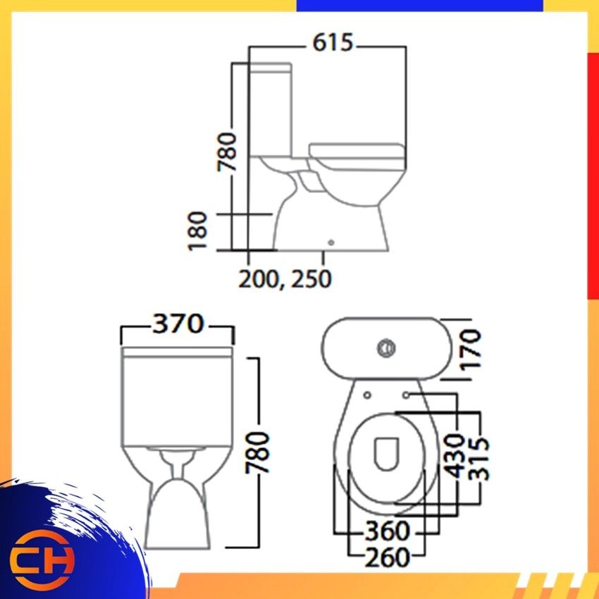 Water Closet Two Piece Washdown Dual /  Water Closet S /P trap (CWCX650-8"/10")